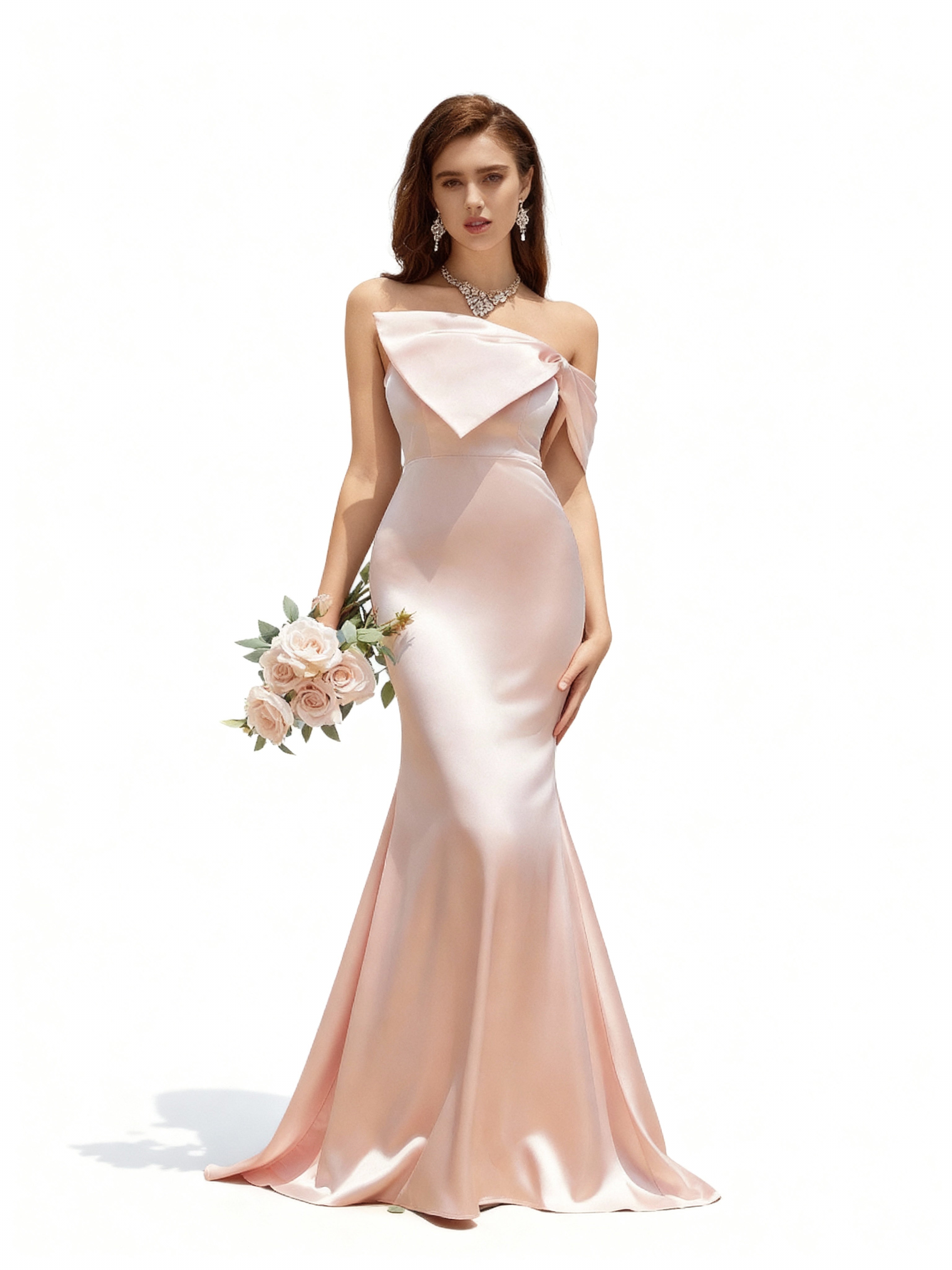 Sovae | Göttliches rosa Brautjungfernkleid mit Schleife und Meerjungfrauen-Saum