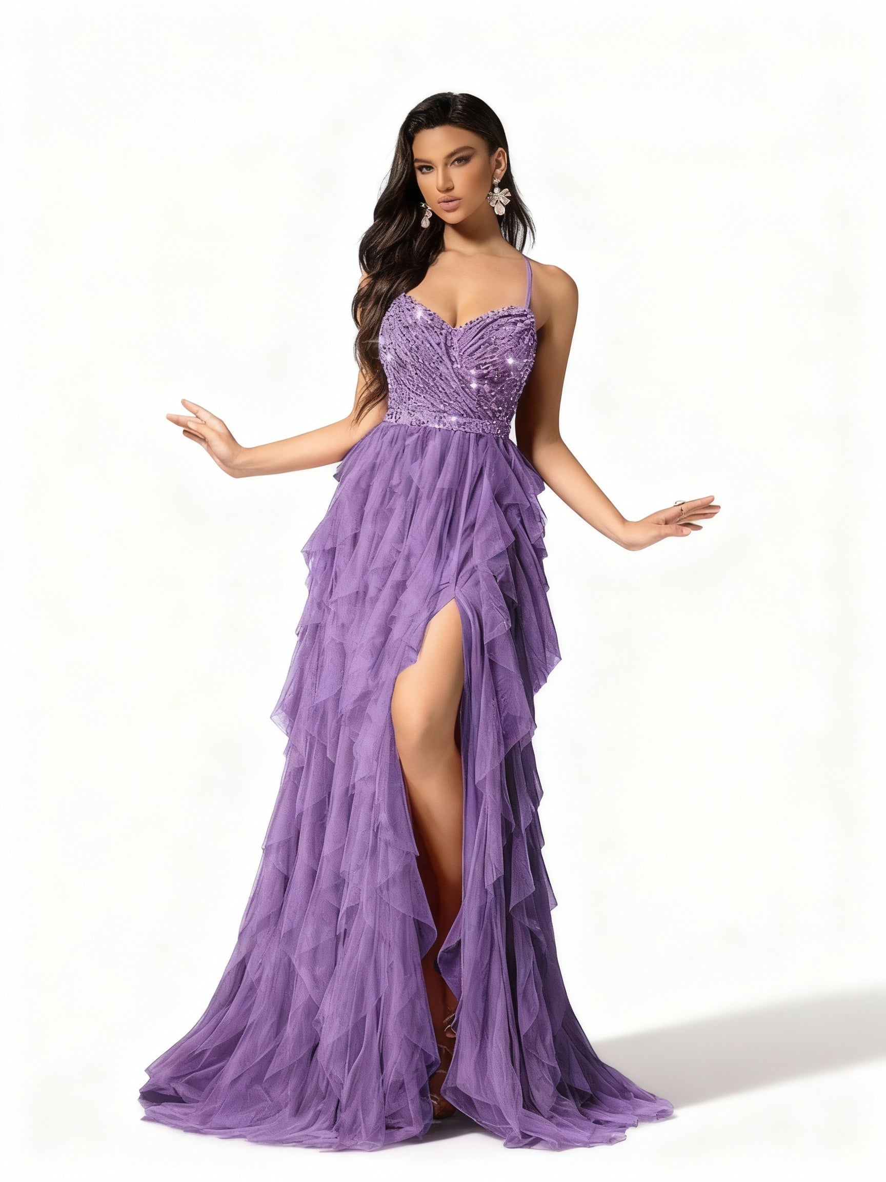 Sovae | Romantisches Rückenkleid aus Mesh und Pailletten