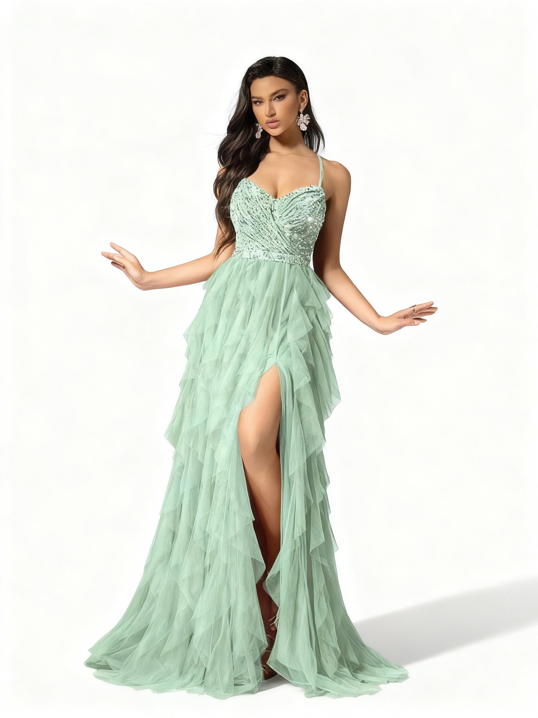 Sovae | Romantisches Rückenkleid aus Mesh und Pailletten