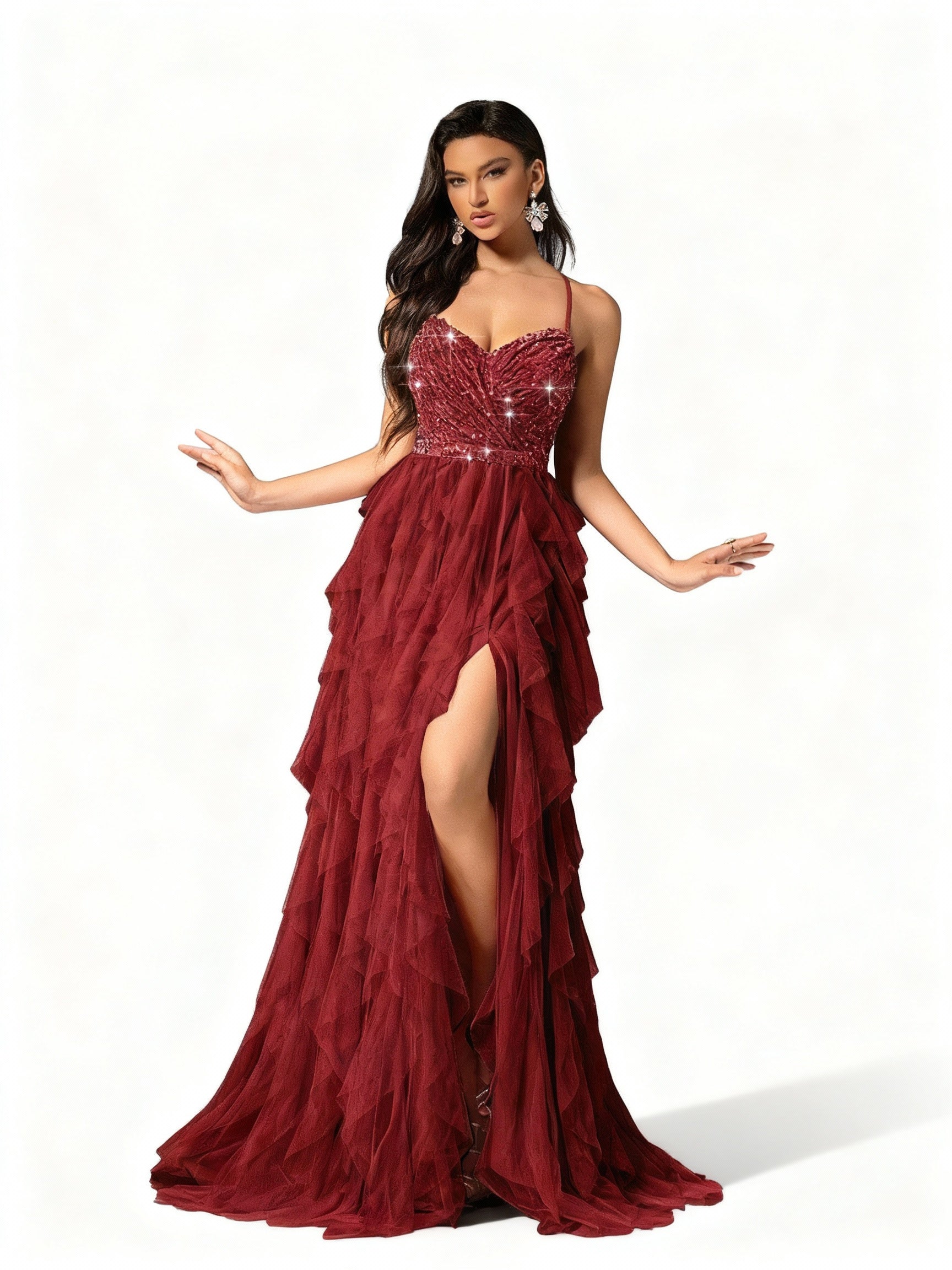 Sovae | Romantisches Rückenkleid aus Mesh und Pailletten