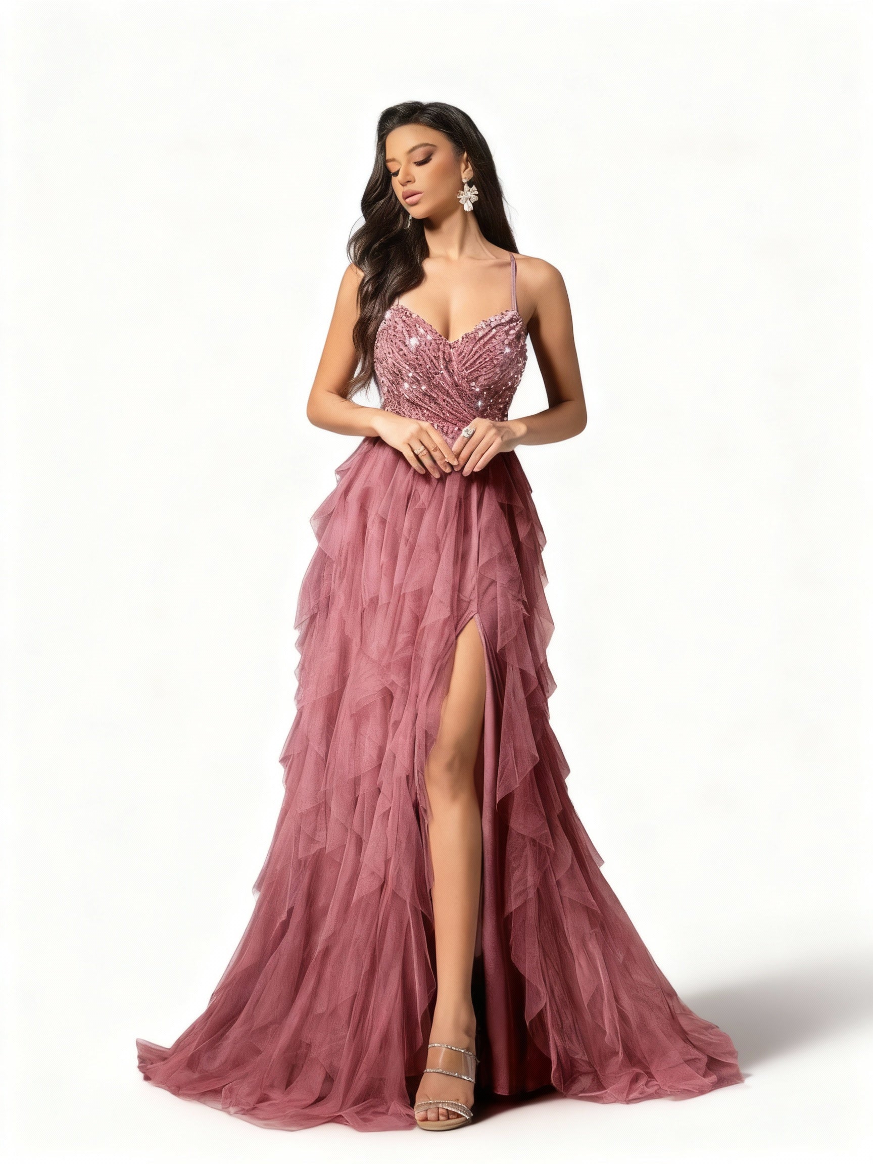 Sovae | Romantisches Rückenkleid aus Mesh und Pailletten