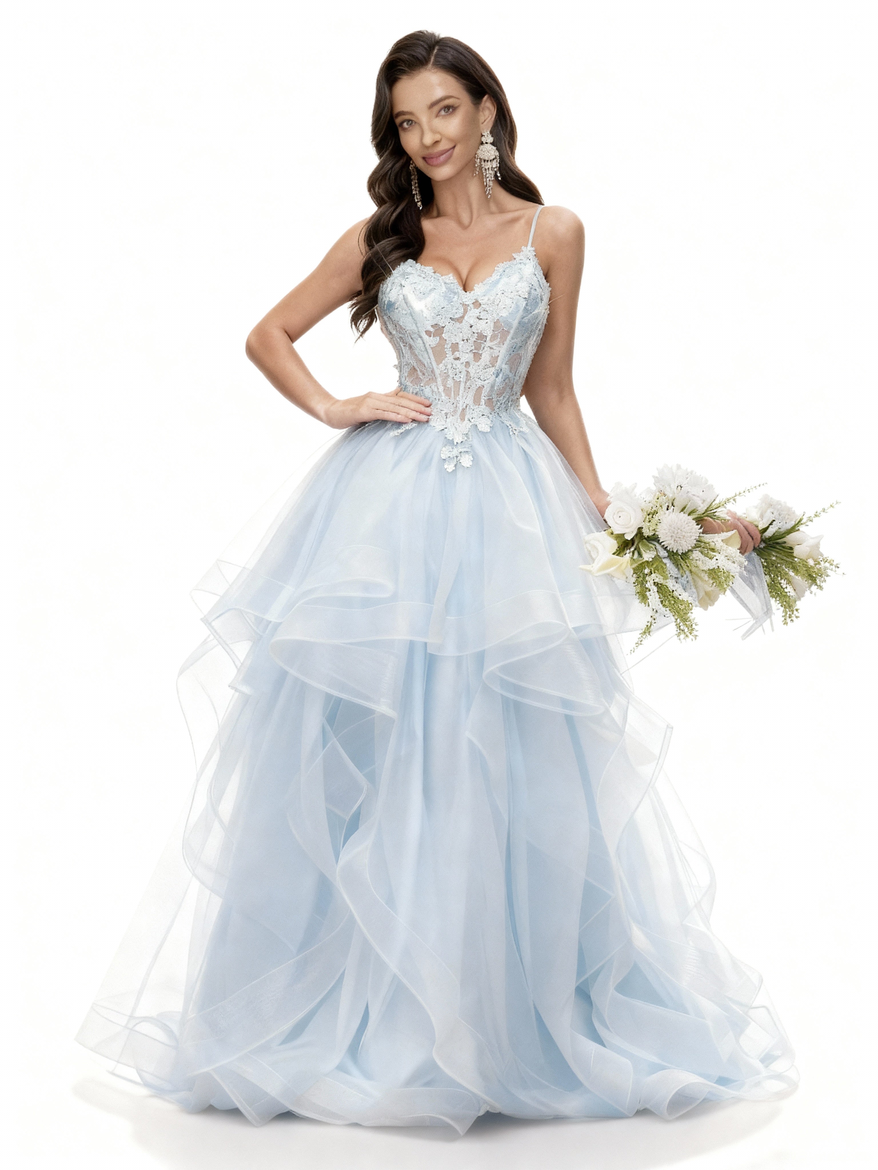 Sovae | Elegantes Ärmelloses Abschlusskleid mit Applikationen und Lagenrock