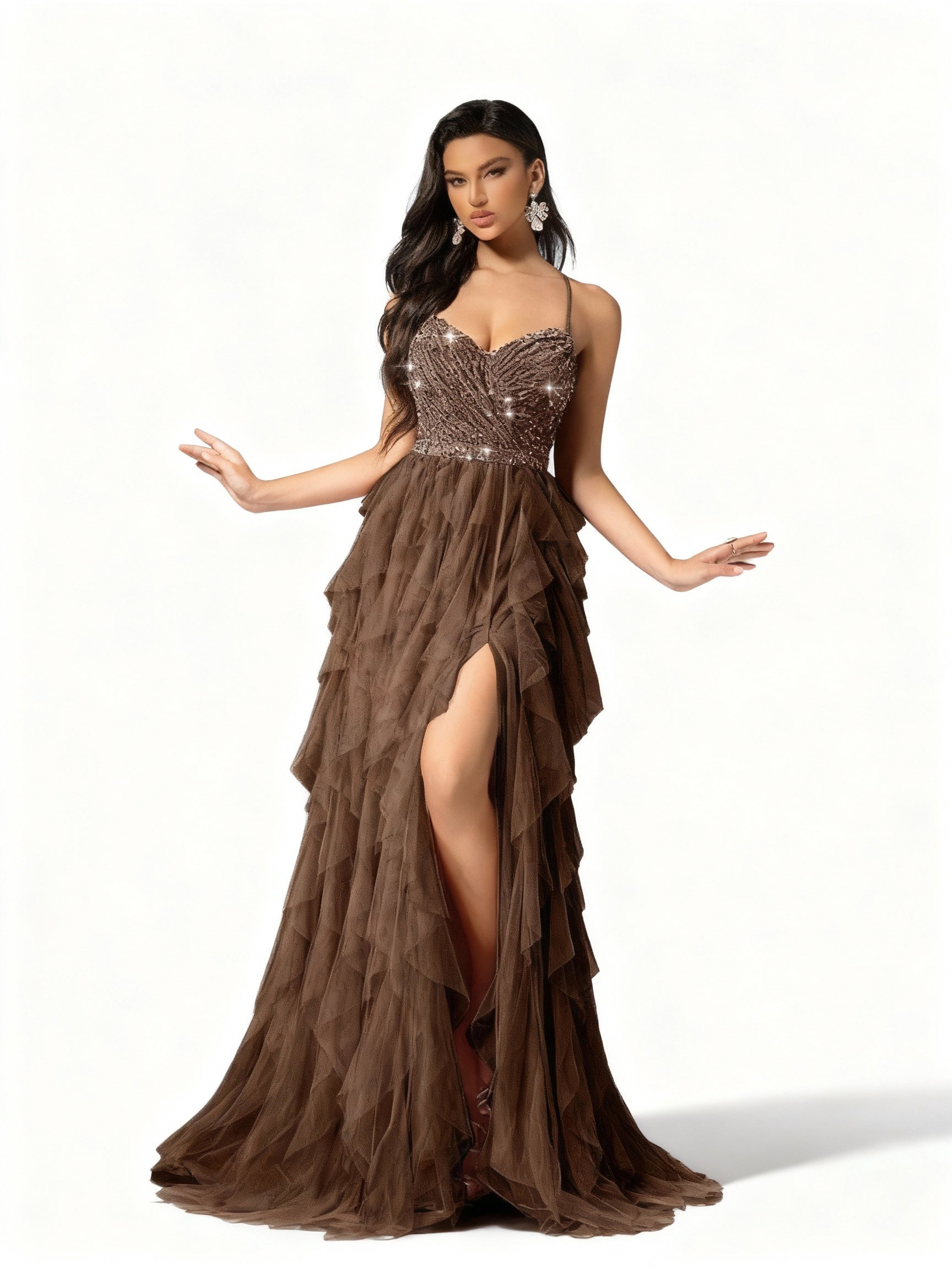 Sovae | Romantisches Rückenkleid aus Mesh und Pailletten