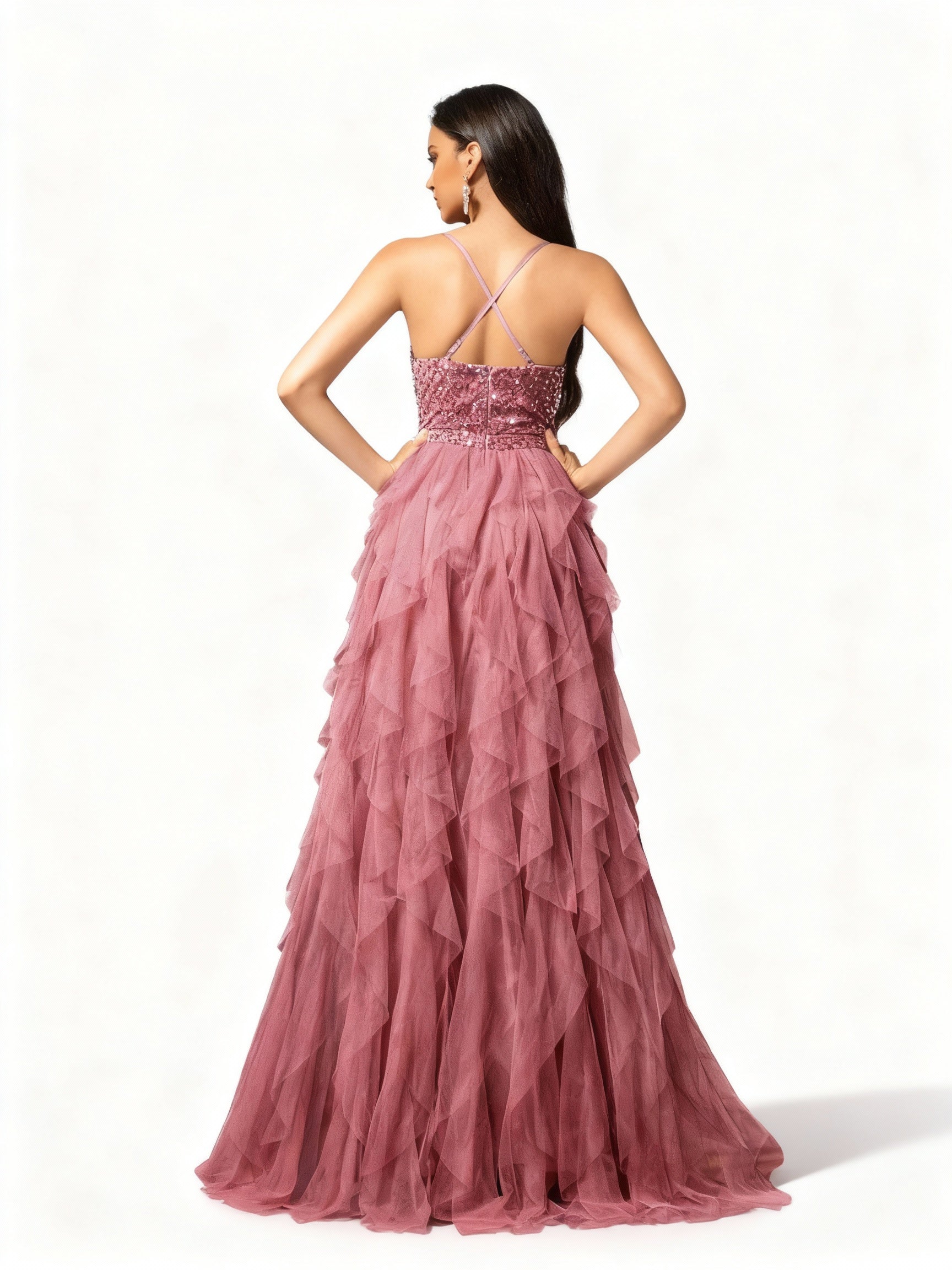 Sovae | Romantisches Rückenkleid aus Mesh und Pailletten