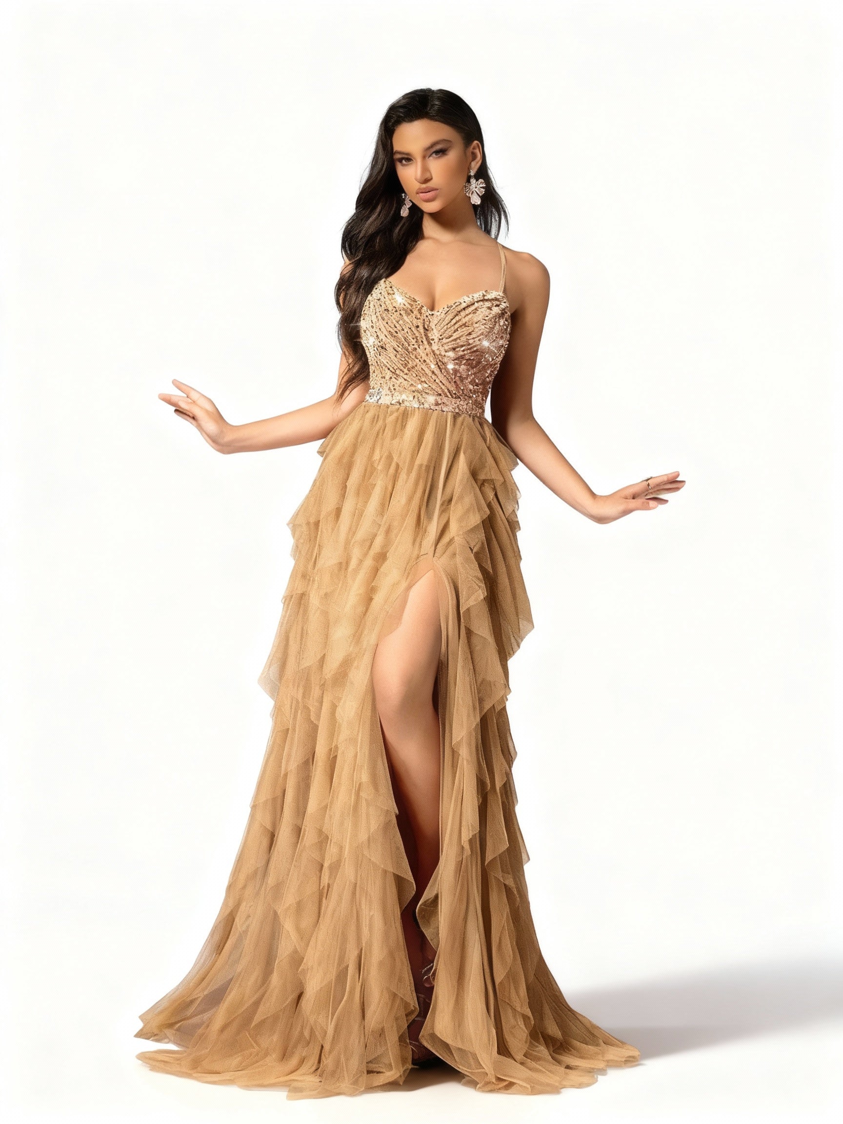 Sovae | Romantisches Rückenkleid aus Mesh und Pailletten