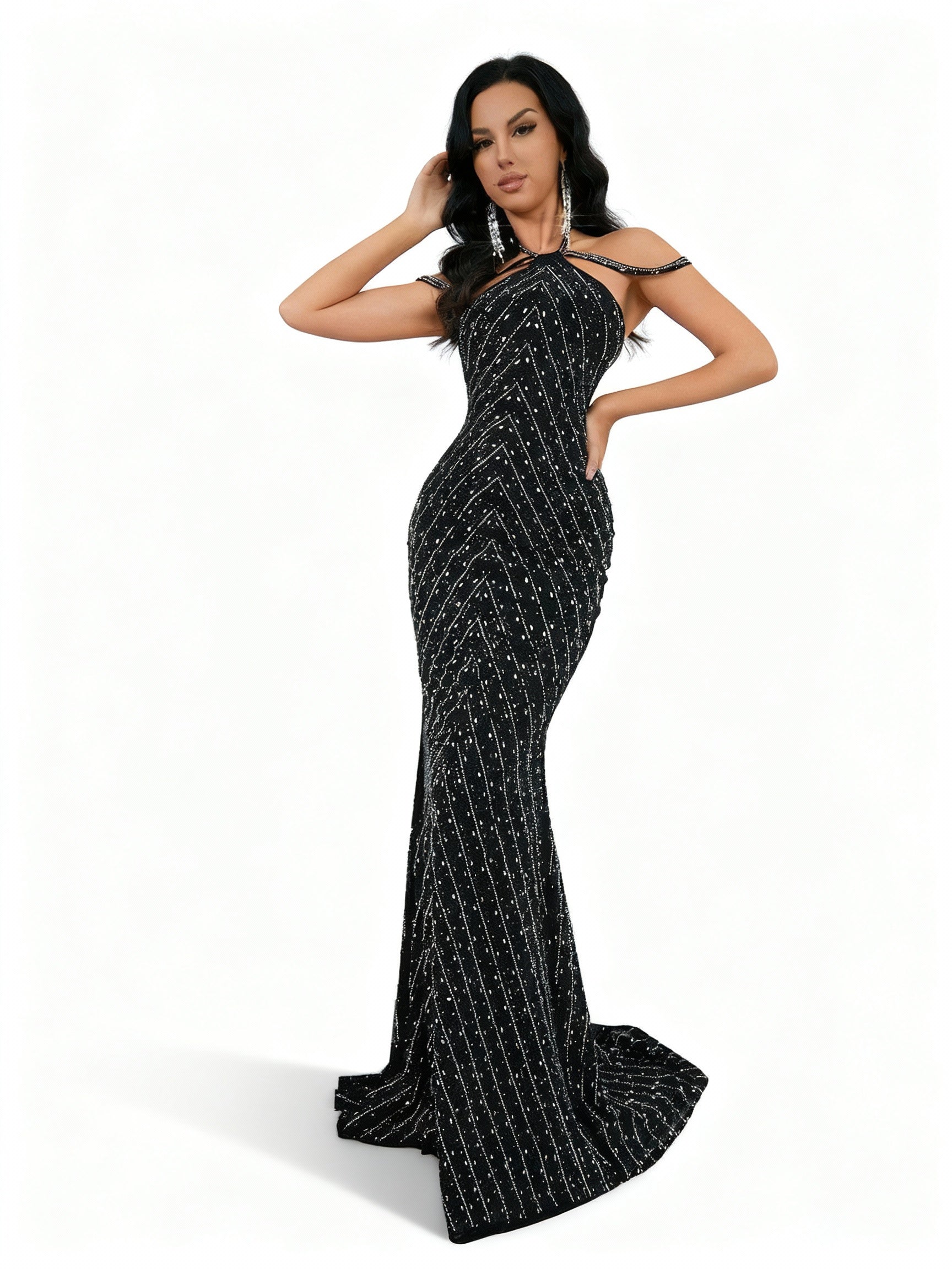 Sovae | Göttliches Strasskleid mit Rückenausschnitt im Meerjungfrauenstil