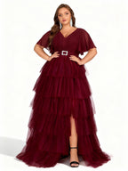 Sovae | Burgunderfarbenes Lagenkleid aus Chiffon