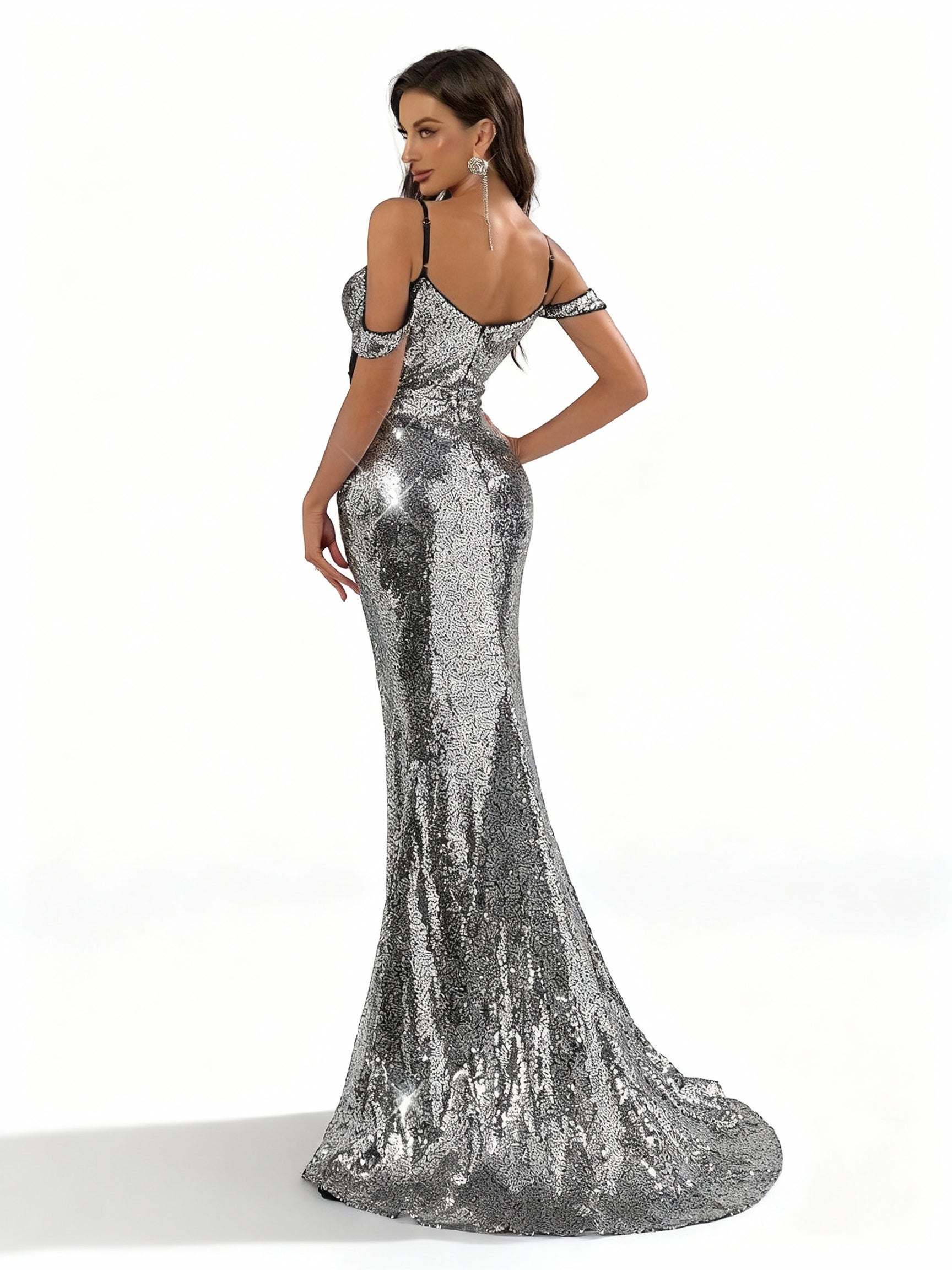 Sovae | Glamouröses Metallic-Paillettenkleid ohne Träger mit Hohem Schlitz