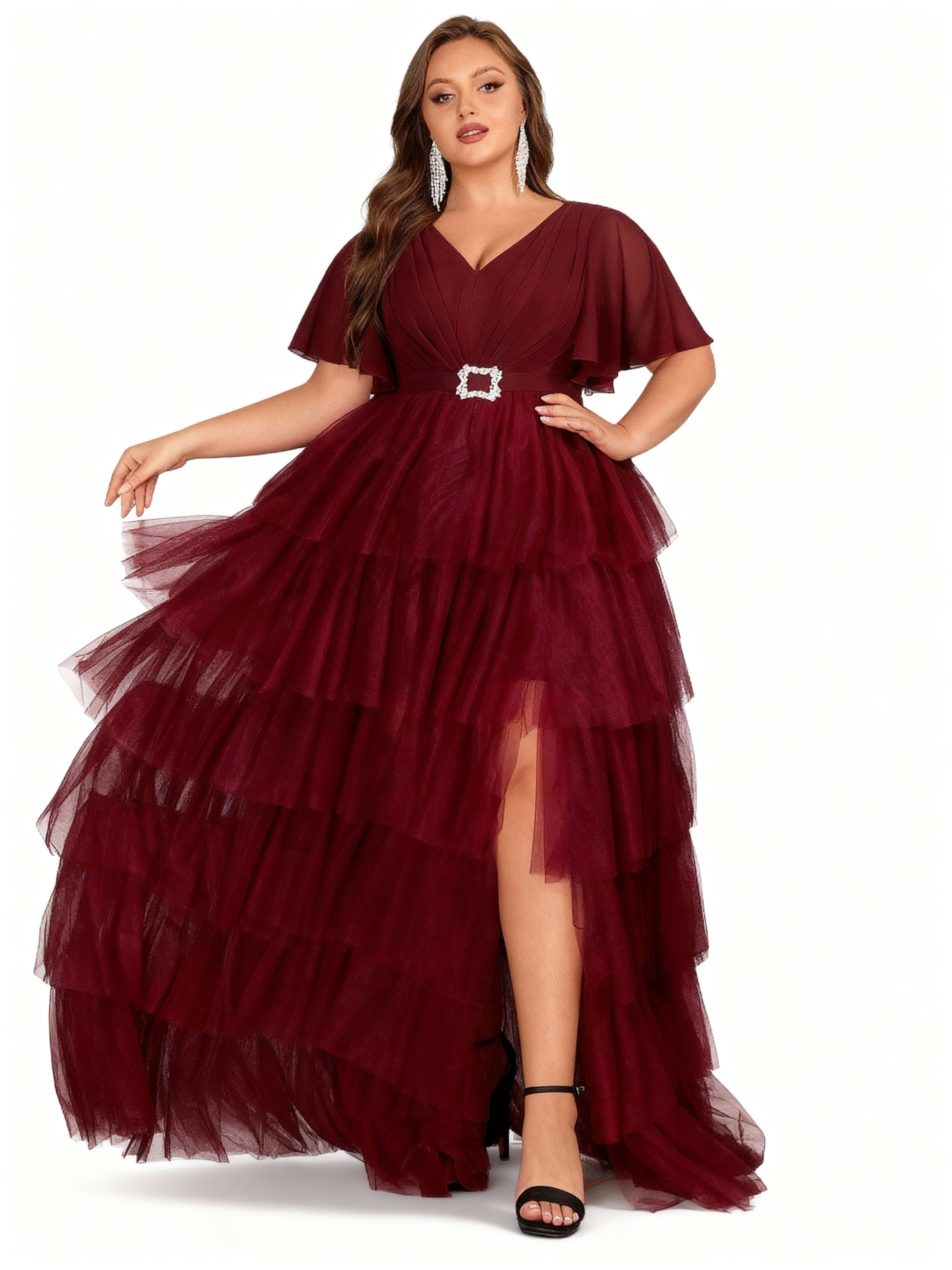 Sovae | Burgunderfarbenes Lagenkleid aus Chiffon