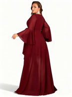 Sovae | Burgunderfarbenes Kleid mit Asymmetrischem Saum und Langen Ärmeln