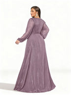 Sovae | Einfarbiges Langes Kleid mit Rüschen und Laternenärmeln