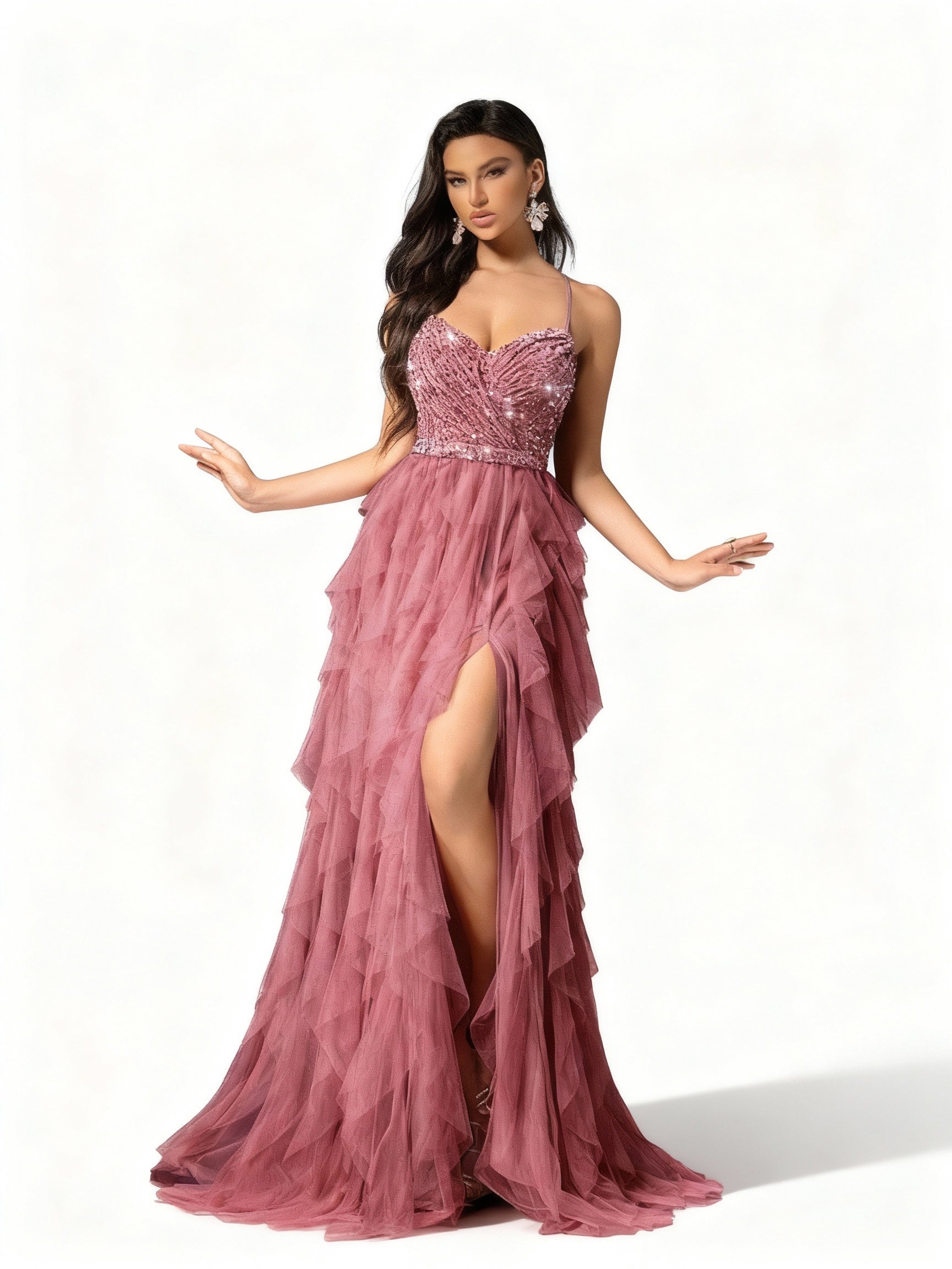 Sovae | Romantisches Rückenkleid aus Mesh und Pailletten