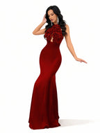 Sovae | Göttliches Abendkleid mit Blumenapplikationen, offenem Rücken und Meerjungfrauen-Schnitt