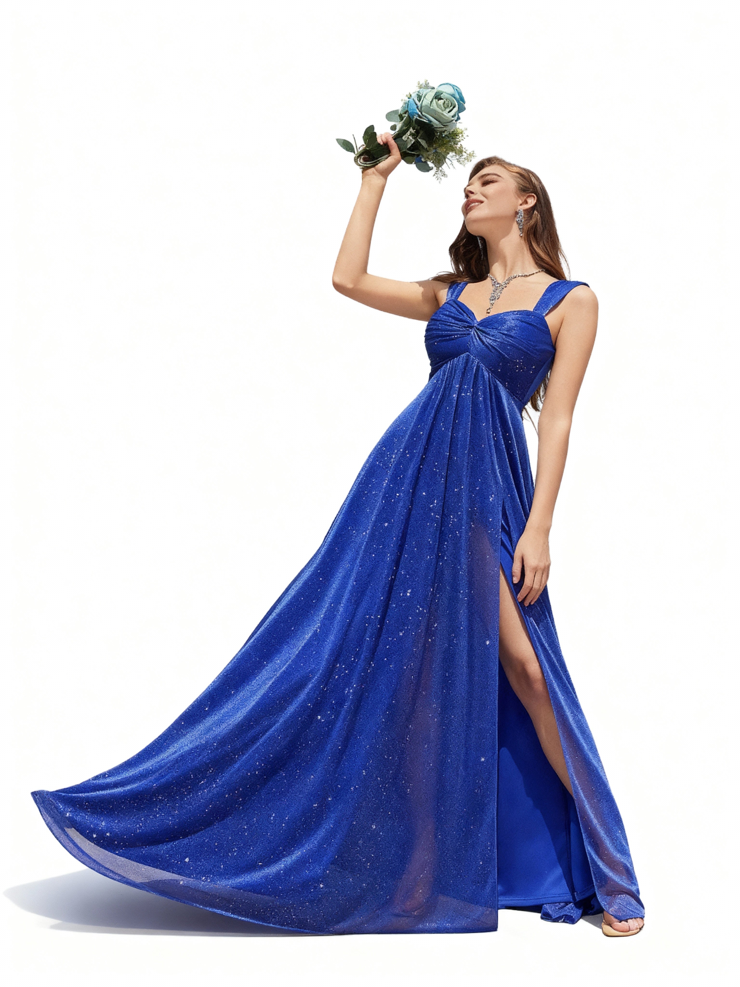 Sovae | Glänzendes Brautjungfernkleid mit Trägern und Schlitz für festliche Anlässe