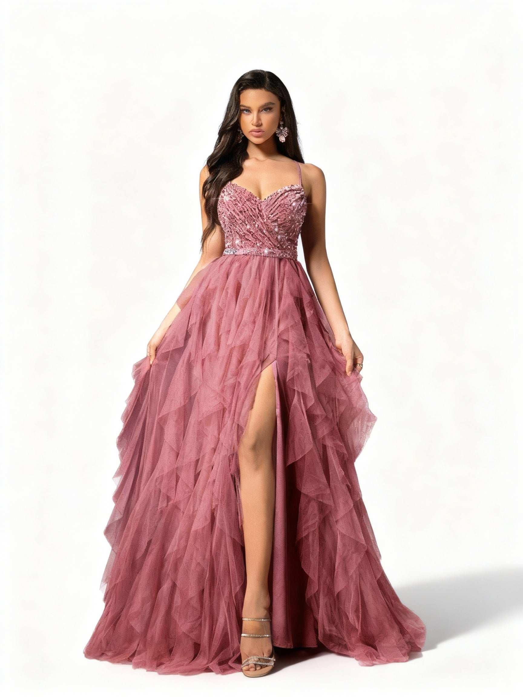 Sovae | Romantisches Rückenkleid aus Mesh und Pailletten