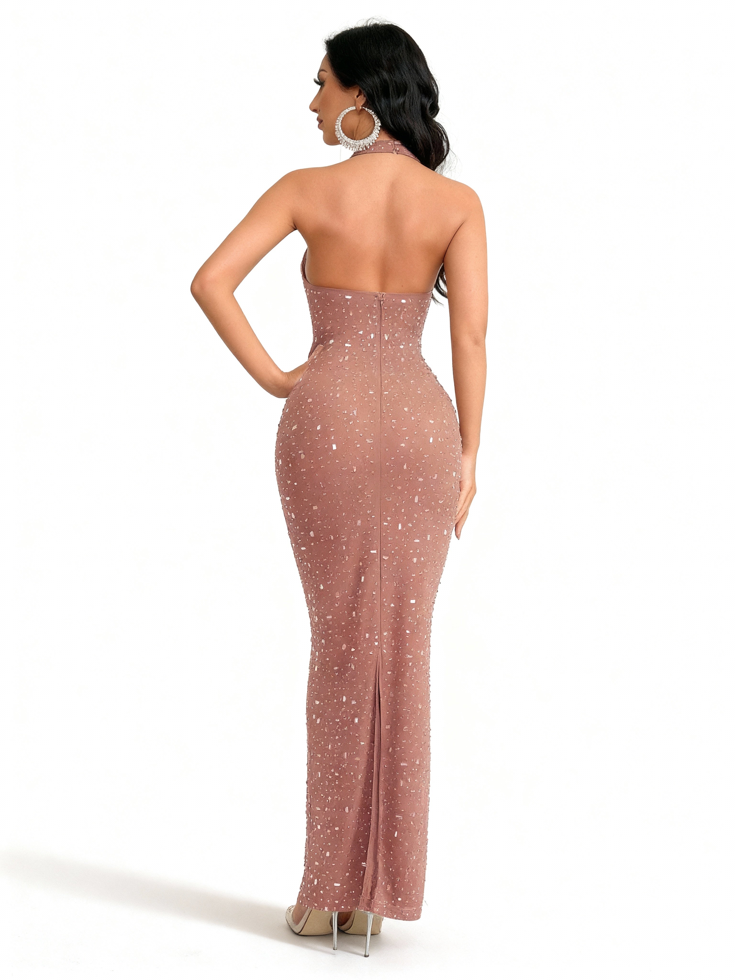 Sovae | Strassbesetztes Langes Abendkleid mit Neckholder