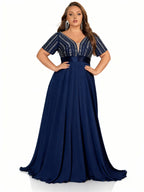 Sovae | Langkleid in Großen Größen mit Strass und Perlen