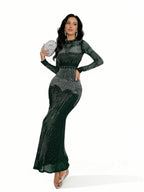 Sovae | Elegantes Abendkleid mit Strass, langen Ärmeln und Meerjungfrauen-Saum