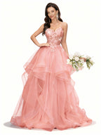 Sovae | Elegantes Ärmelloses Abschlusskleid mit Applikationen und Lagenrock