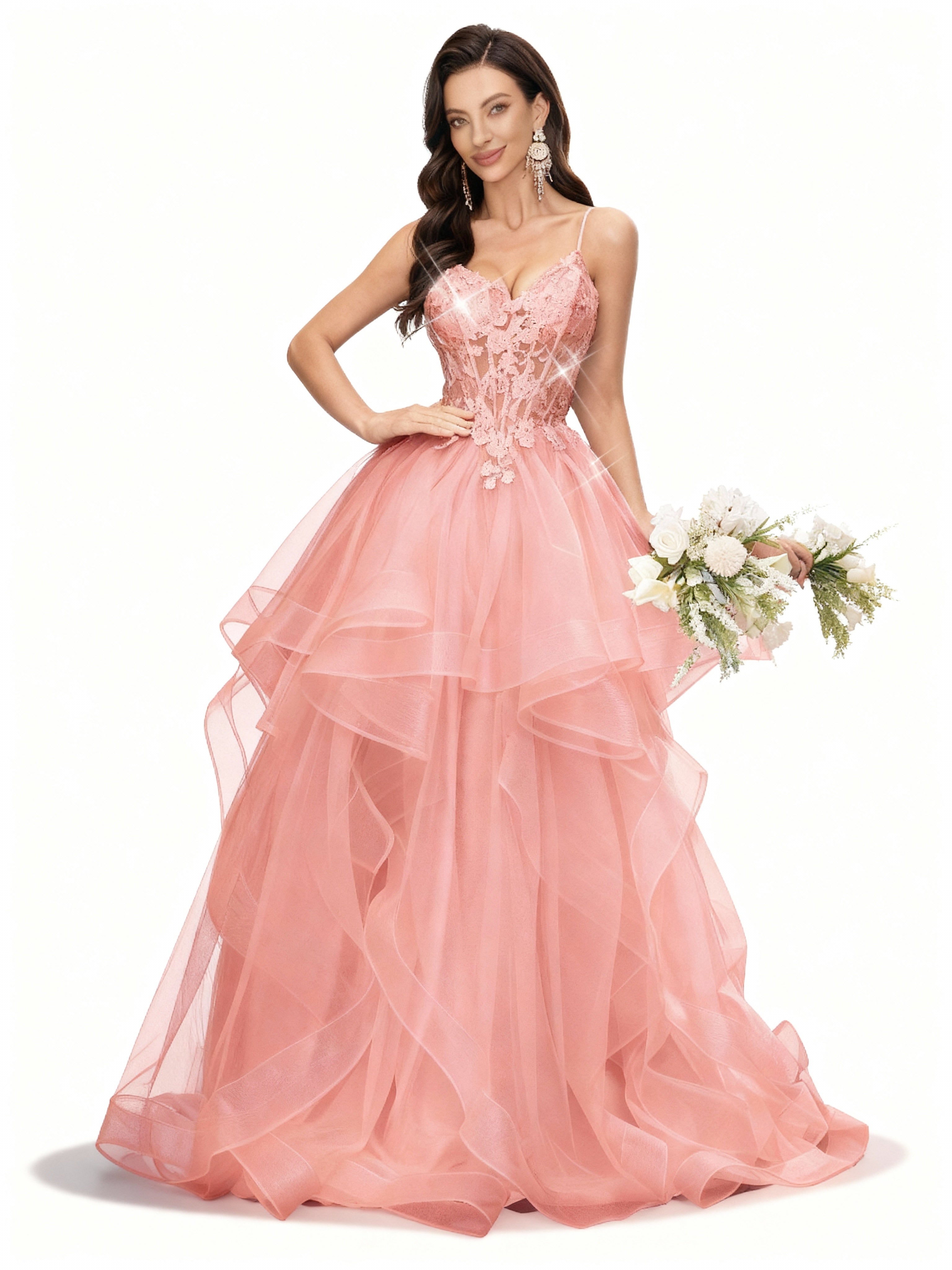 Sovae | Elegantes Ärmelloses Abschlusskleid mit Applikationen und Lagenrock