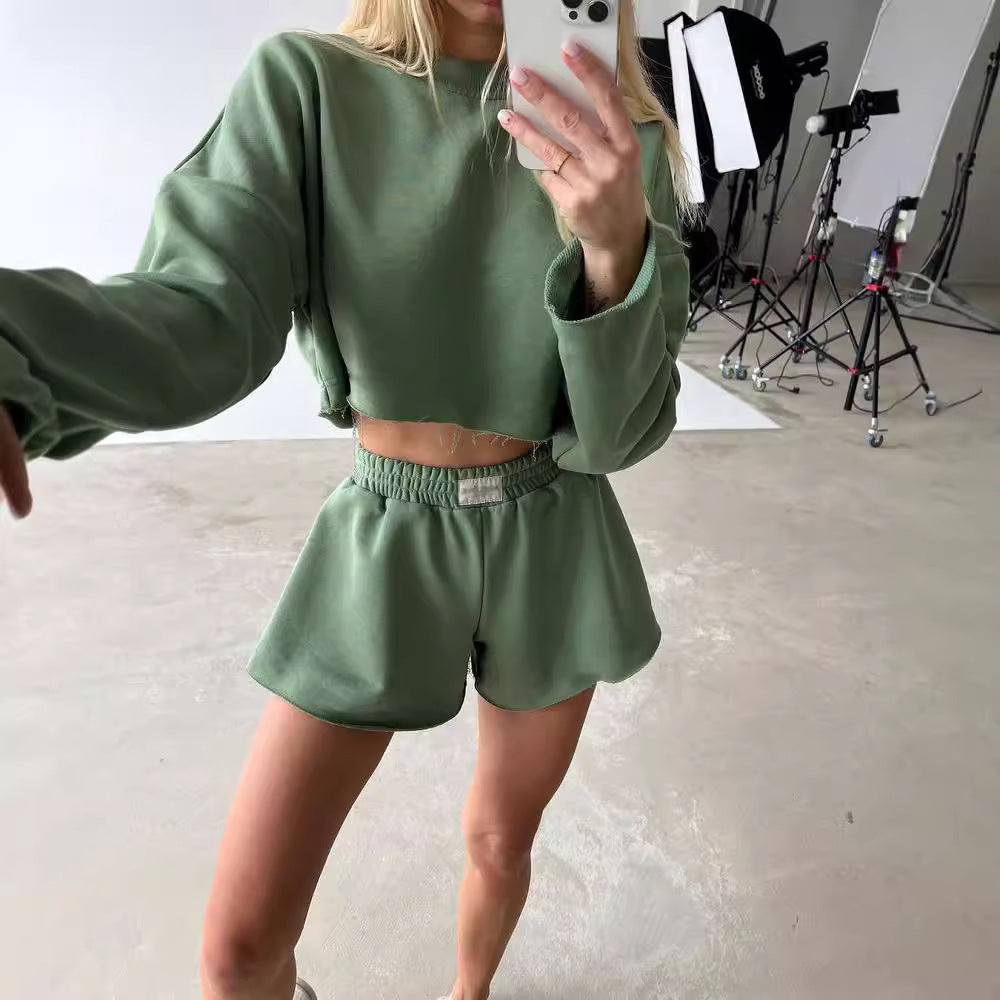 Damen Freizeitoberteil und kurze Shorts Set Sovae