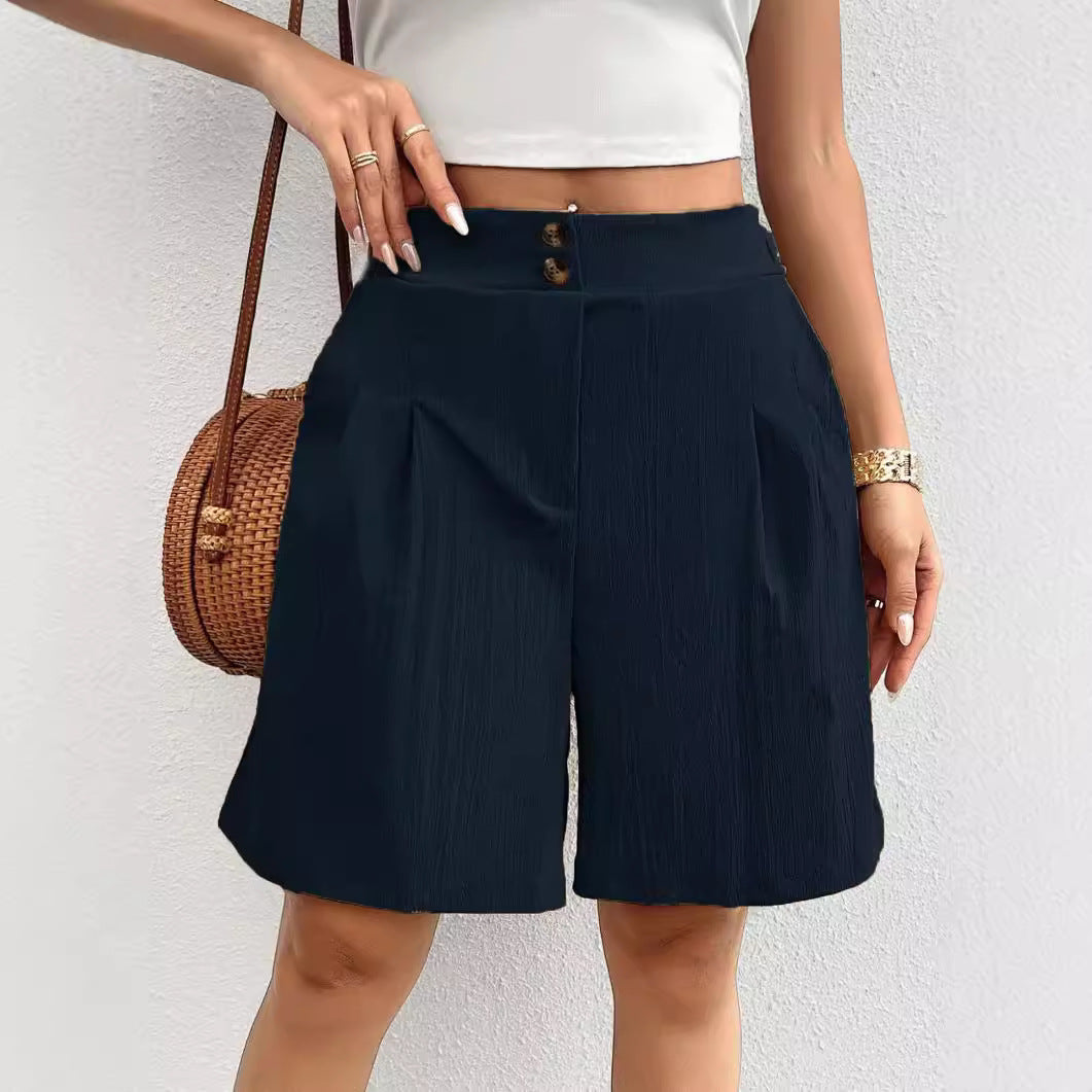 Damen Elegante Shorts mit Knopfverschluss und faltigem Design Sovae