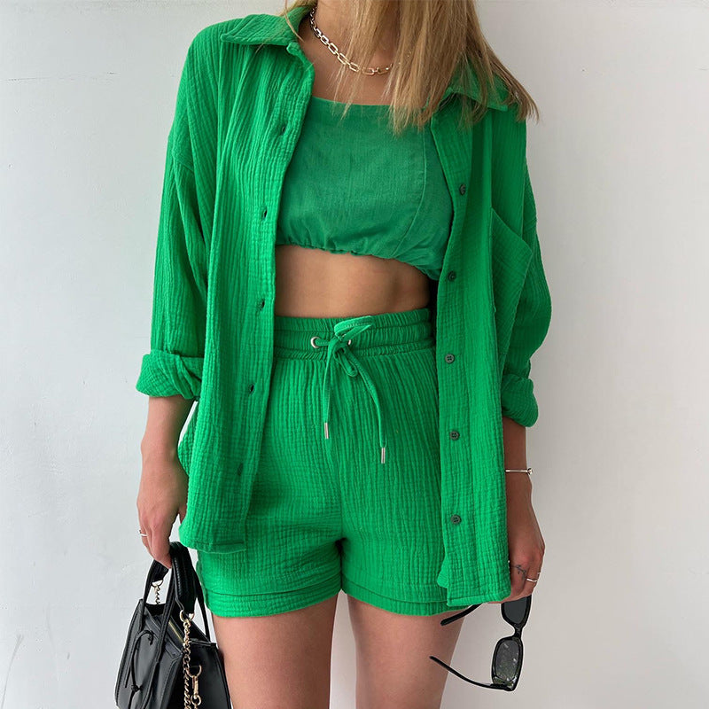 Damen lässiges Oversize-Hemd mit kurzem Schnitt und praktischen Taschen Sovae