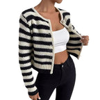 Damen gestreifte Strickjacke mit dekorativen Knöpfen Sovae
