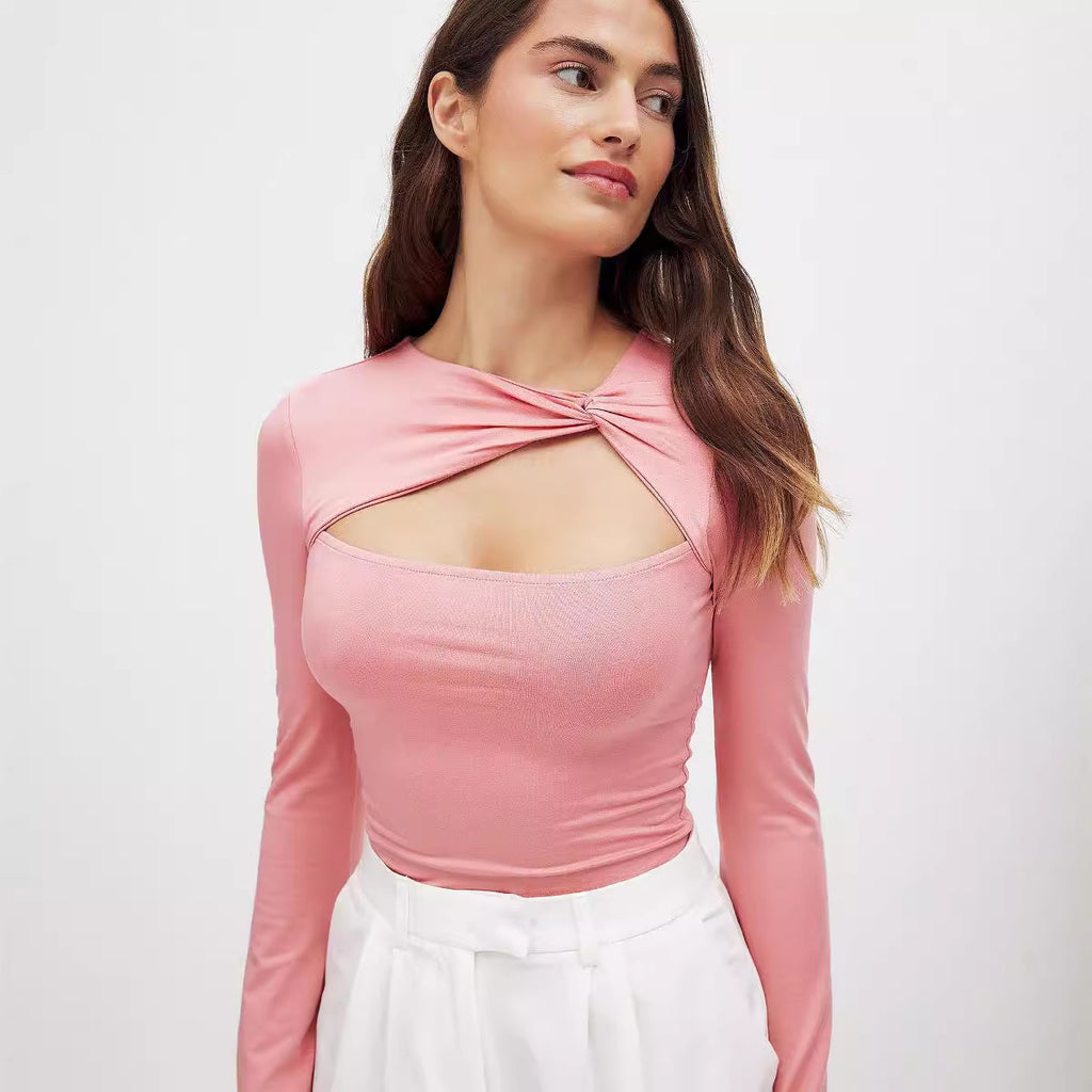 Damen Langarmshirt mit modernem Cut-Out und Knoten-Detail Sovae