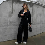 Damen luxuriöser Velours-Jumpsuit mit hohem Kragen Sovae