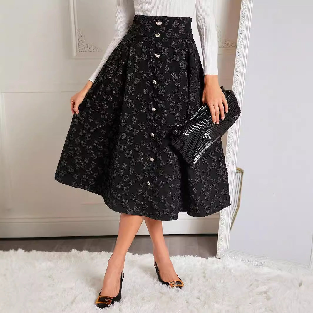 Damen Maxi-Rock mit Knopfdetails und strukturiertem Design Sovae
