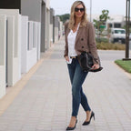 Damen doppelt geschnittene Blazerjacke mit Karomuster und eleganten Knopfdetails Sovae