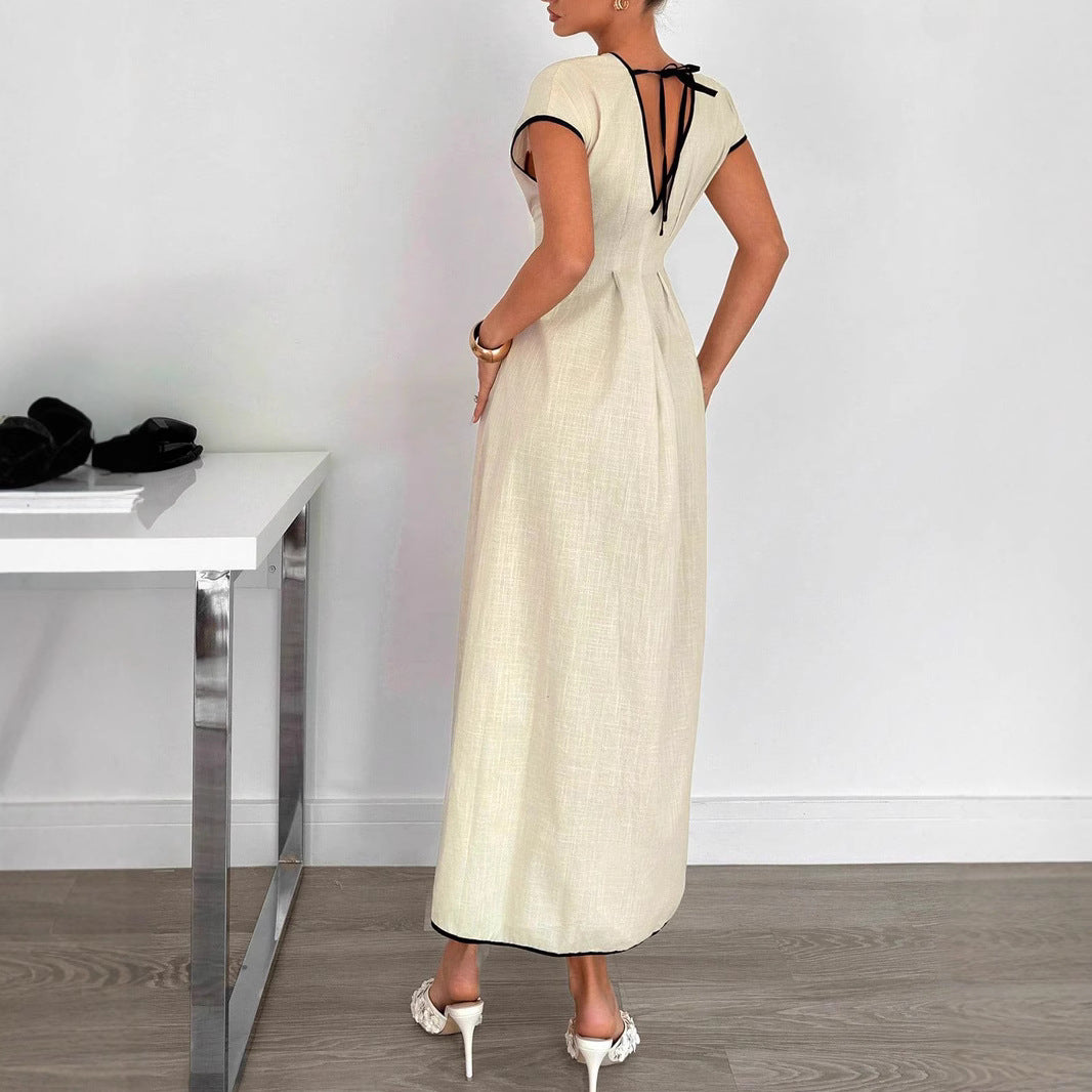 Damen Midi-Kleid mit tiefem V-Ausschnitt und schmeichelndem Faltenwurf Sovae
