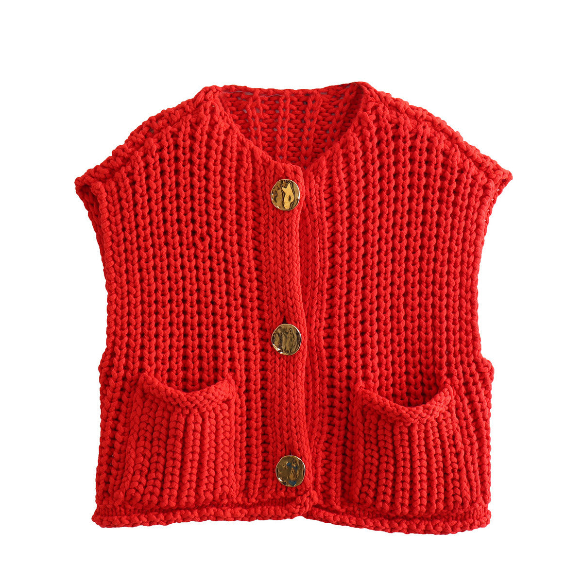 Damen Strickweste mit Taschen und Knopfdetail Sovae
