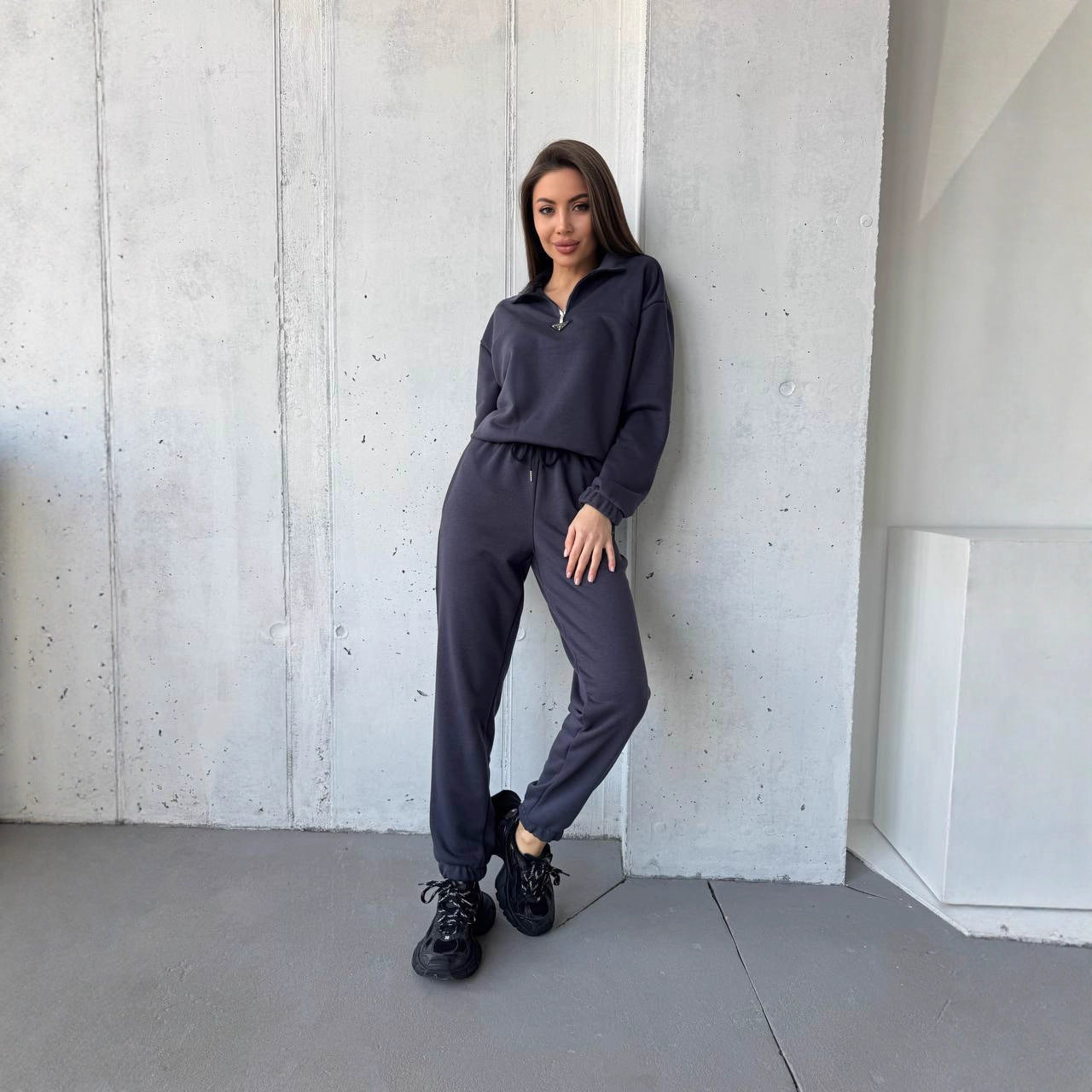 Damen sportliches Set aus weichem Fleece mit Kapuze Sovae