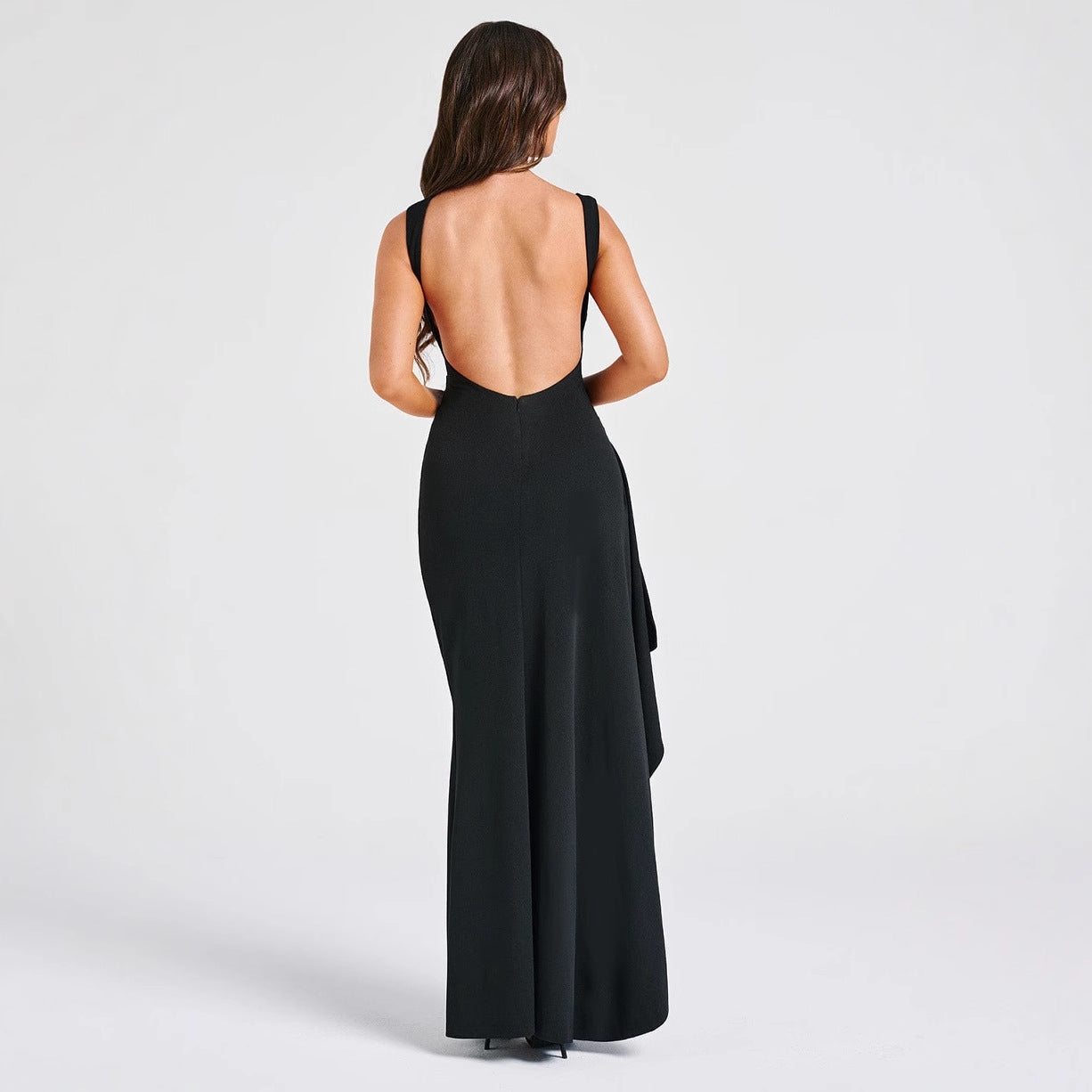 Damen elegantes Maxikleid mit hohem Schlitz und asymmetrischem Saum Sovae