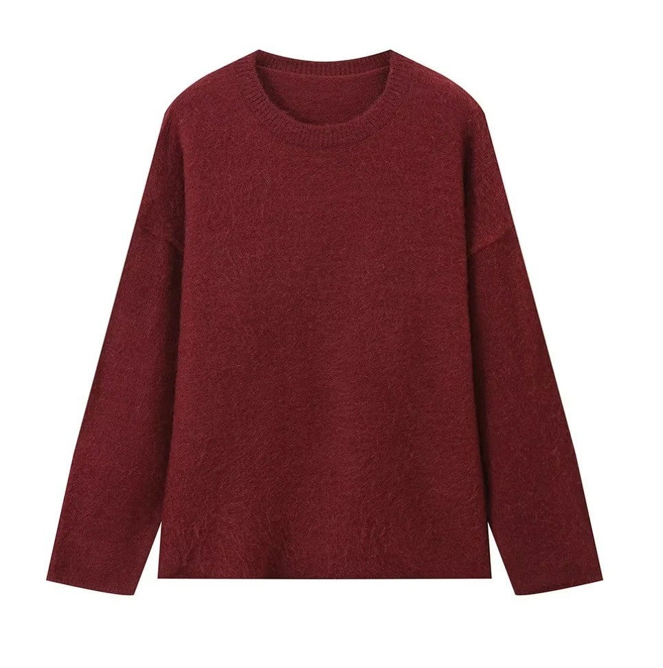 Damen gestrickter Pullover mit Rundhalsausschnitt und weiten Ärmeln Sovae