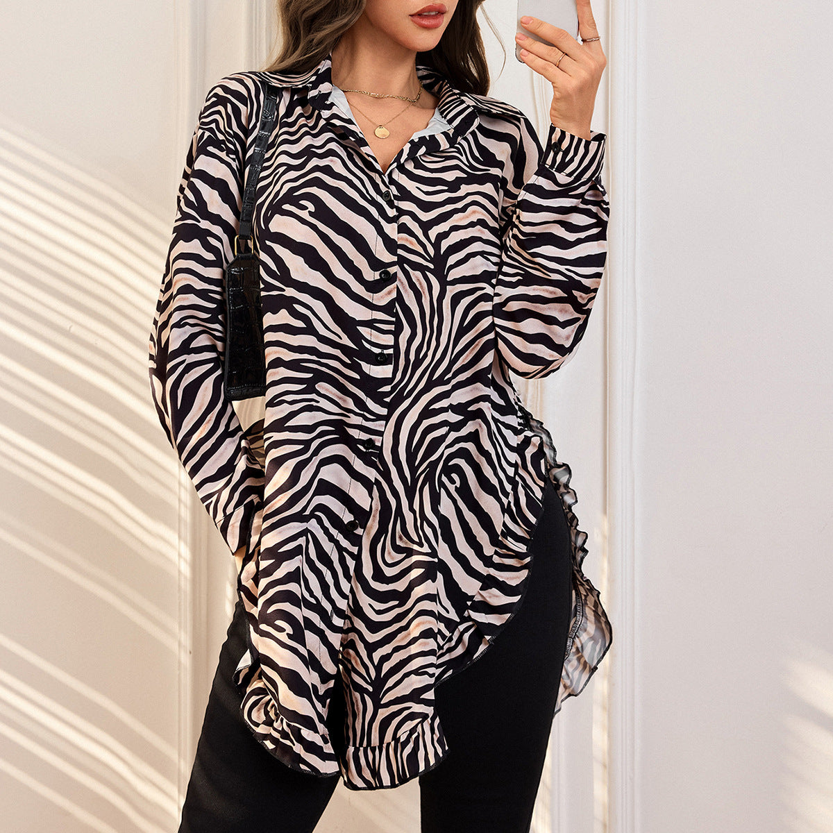 Damen Shirtkleid mit rüschen Detail Sovae