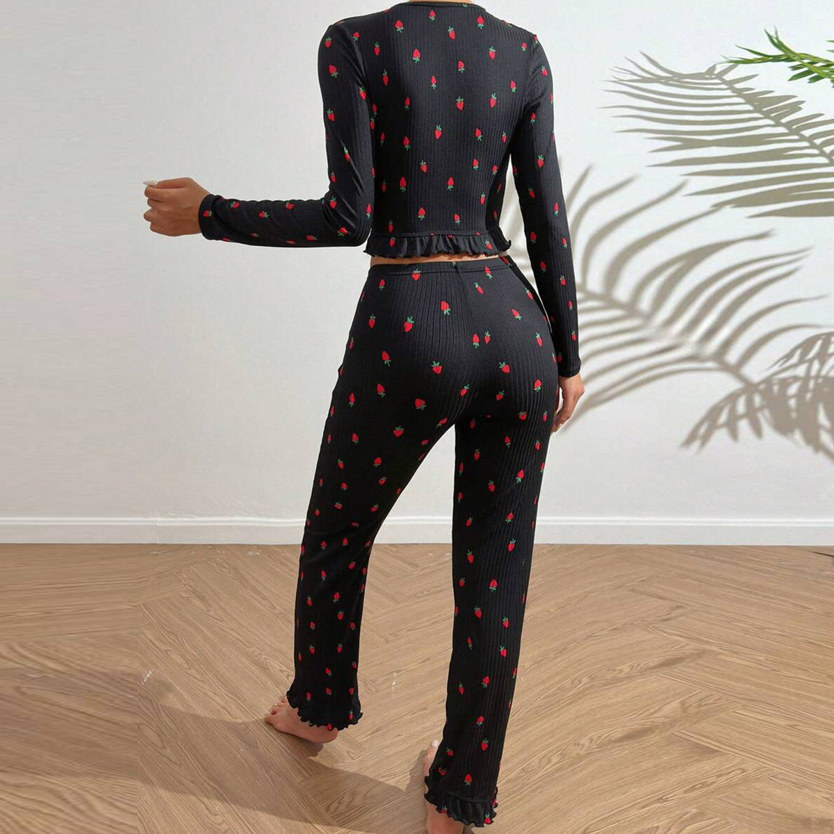 Damen Loungewear Set mit fröhlichem Erdbeerprint Sovae