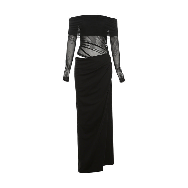 Damen elegantes Off-Shoulder Maxikleid mit raffinierten Rüschendetails Sovae