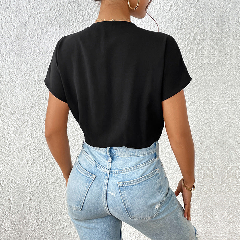 Damen Body mit eleganter Wickeloptik und kurzen Ärmeln Sovae