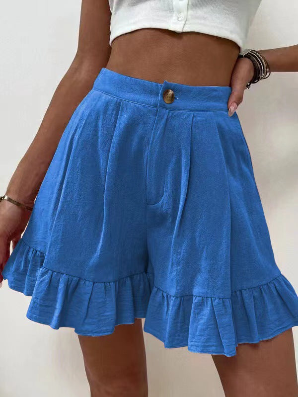 Damen Volant-Shorts mit elastischem Bund und seitlichen Taschen Sovae