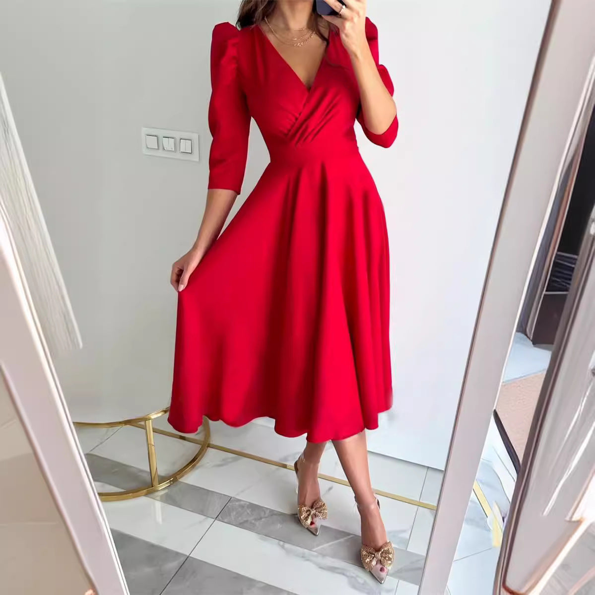 Damen Elegantes Midi Kleid Sovae