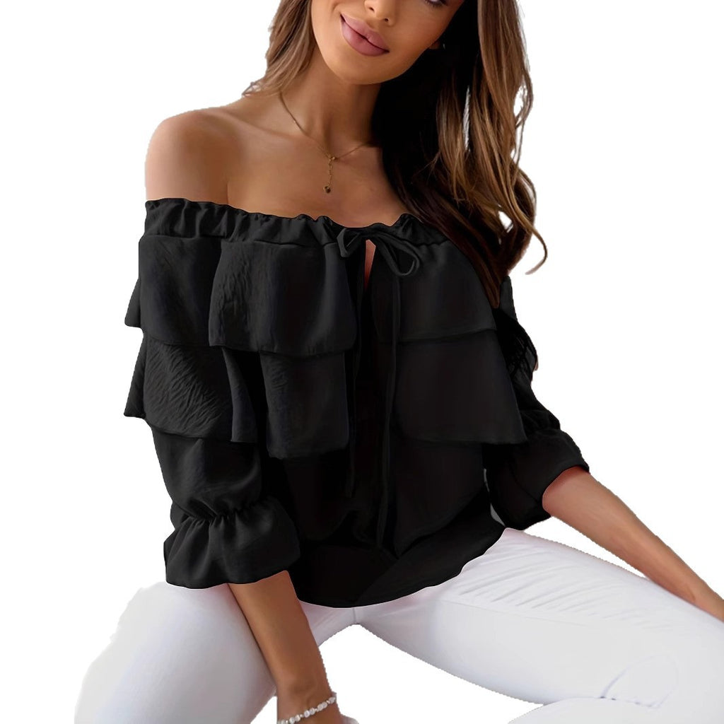 Damen Off-Shoulder Bluse mit Rüschendetails Sovae