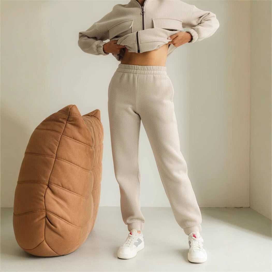 Damen sportlicher Fleece-Kapuzenpullover mit Reißverschluss und praktischen Taschen Sovae