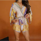 Damen lockerer Jumpsuit mit weit ausgestellten Ärmeln und buntem Muster Sovae
