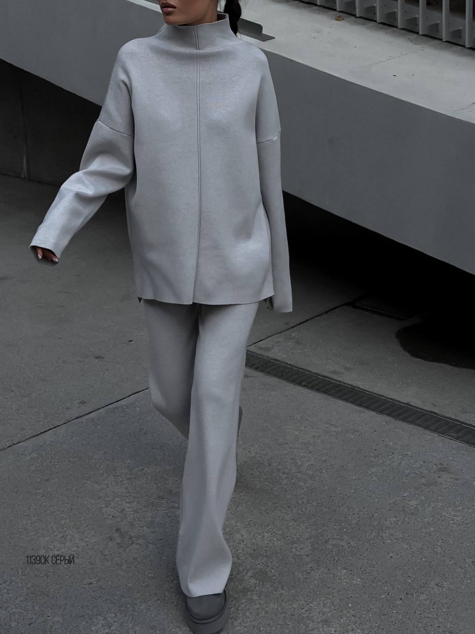 Damen lässiges Strickensemble mit hohem Kragen Sovae