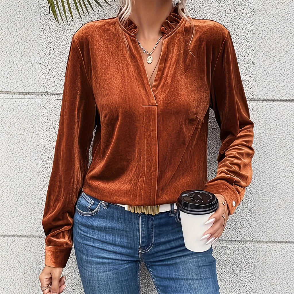 Damen elegantes Blusenoberteil mit Rüschendetails Sovae