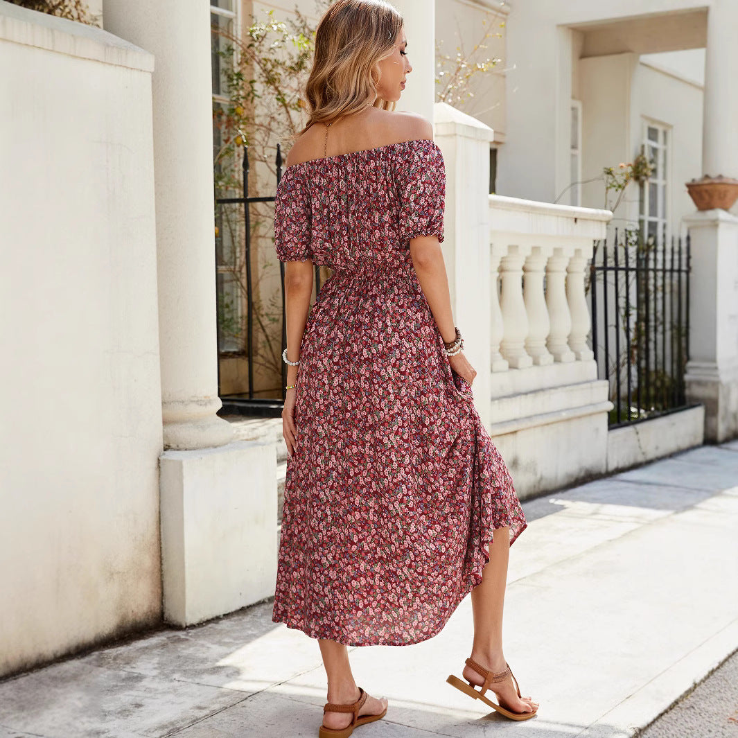 Damen Off-Shoulder Maxi-Kleid mit floralen Akzenten Sovae
