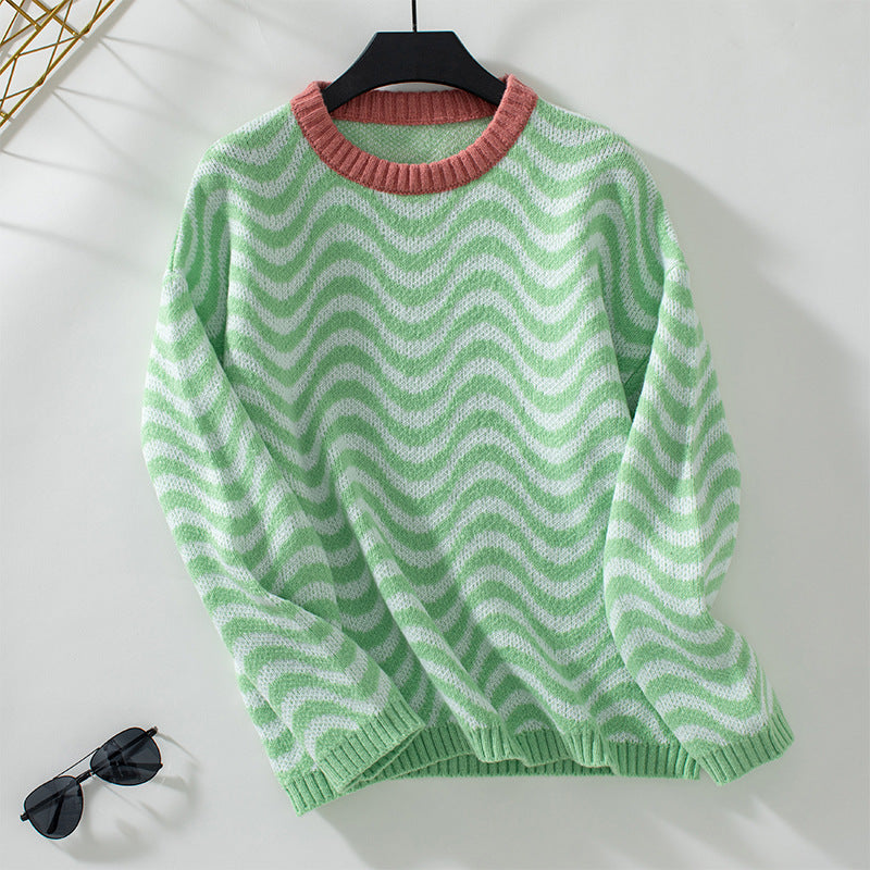 Damen gemütlicher Pullover mit modernen Wellenmustern und minimalistischer Passform Sovae